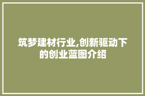 筑梦建材行业,创新驱动下的创业蓝图介绍