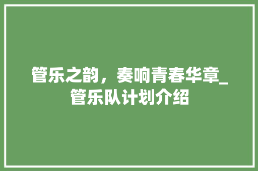 管乐之韵，奏响青春华章_管乐队计划介绍