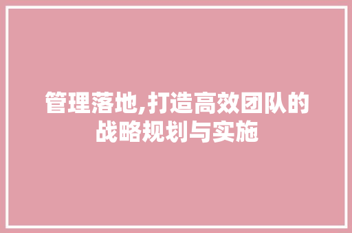 管理落地,打造高效团队的战略规划与实施