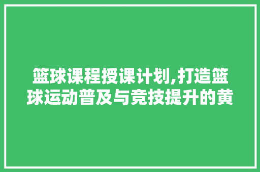 篮球课程授课计划,打造篮球运动普及与竞技提升的黄金课程