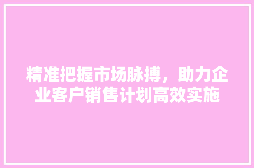 精准把握市场脉搏，助力企业客户销售计划高效实施