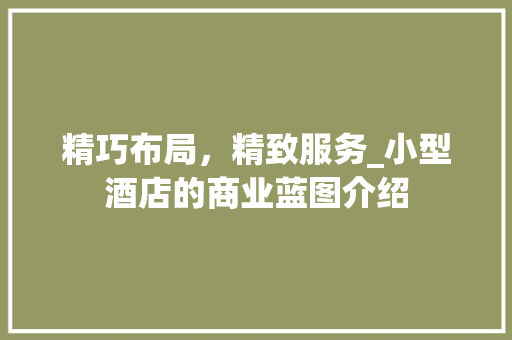 精巧布局，精致服务_小型酒店的商业蓝图介绍